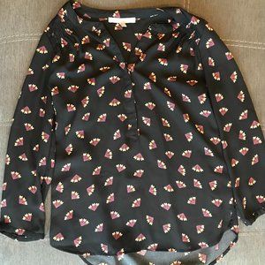 Daniel Rainn Black Blouse With Maroon and Orange Arrow Pattern - Size PXS